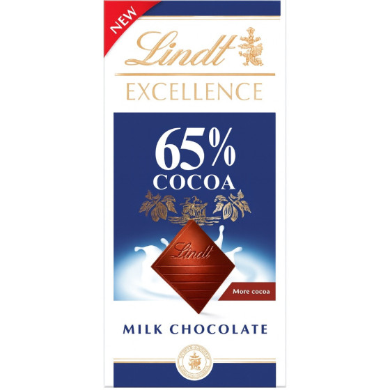 TABLETTE DE CHOCOLAT AU LAIT EXCELLENCE 65% CACAO LINDT  80G