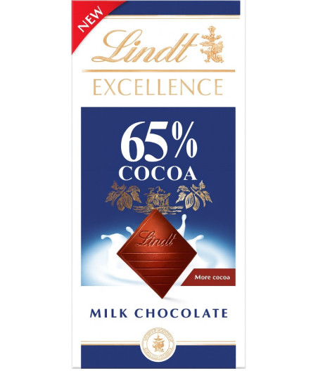 TABLETTE DE CHOCOLAT AU LAIT EXCELLENCE 65% CACAO LINDT  80G