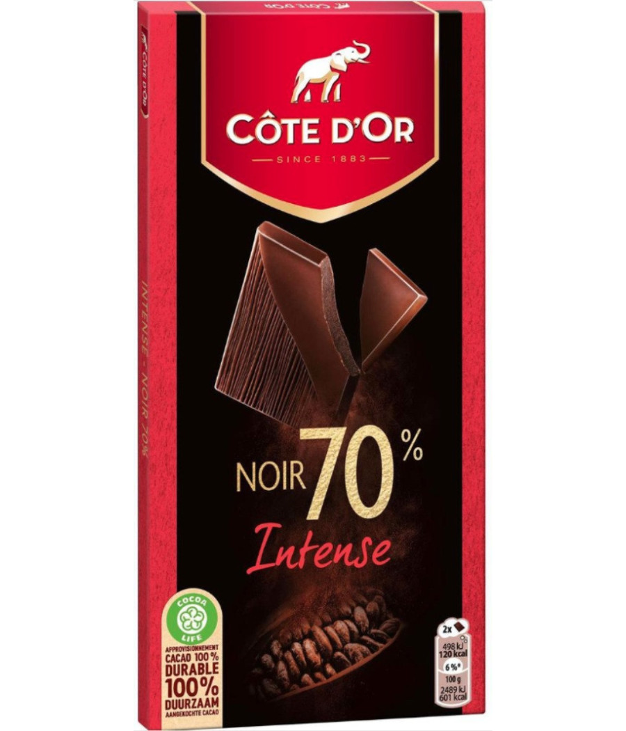 TABLETTE DE CHOCOLAT NOIR 70% INTENSE COTE D'OR  100G