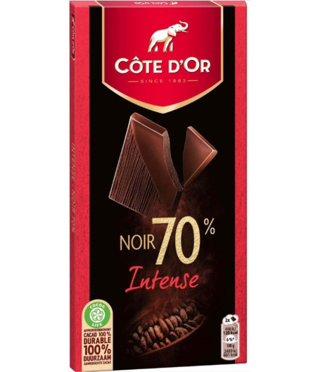TABLETTE DE CHOCOLAT NOIR 70% INTENSE COTE D'OR  100G
