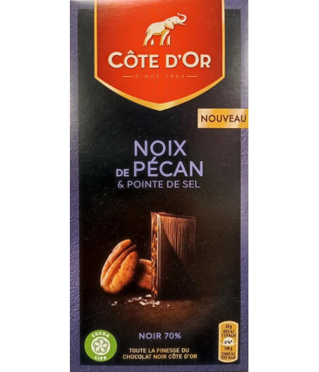 TABLETTE DE CHOCOLAT NOIR COTE D'OR 70% NOIX DE PECAN & POINTE DE SEL 100G