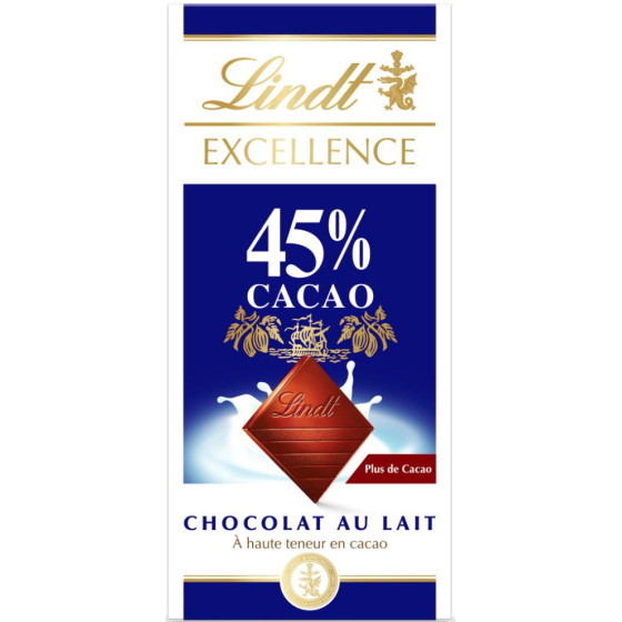 TABLETTE DE CHOCOLAT AU LAIT 45% CACAO LINDT 80G