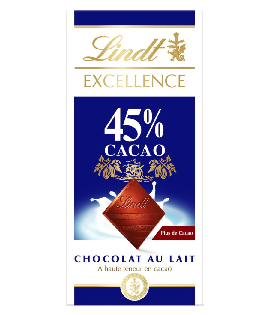 TABLETTE DE CHOCOLAT AU LAIT 45% CACAO LINDT 80G