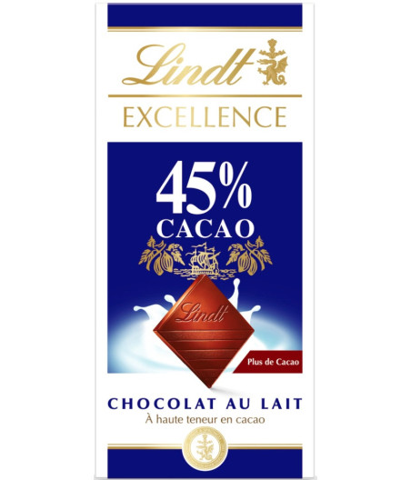 TABLETTE DE CHOCOLAT AU LAIT 45% CACAO LINDT 80G