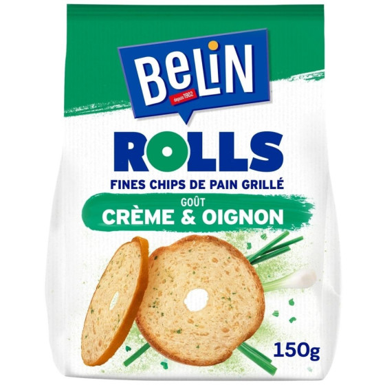 CHIPS DE PAIN FINES GRILLE GOUT CREME ET OIGNON ROLLS 150G