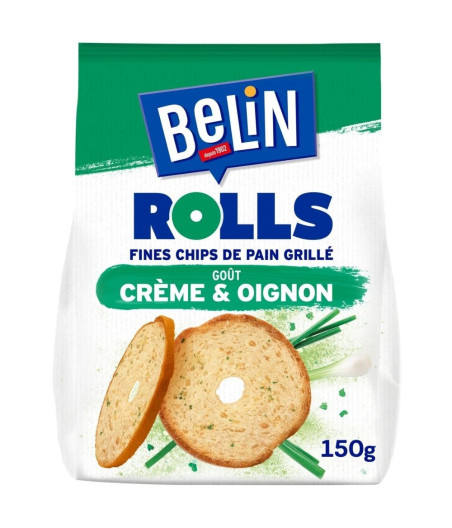 CHIPS DE PAIN FINES GRILLE GOUT CREME ET OIGNON ROLLS 150G