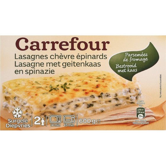 LASAGNE CHEVRE EPINARDS CARREFOUR 600G