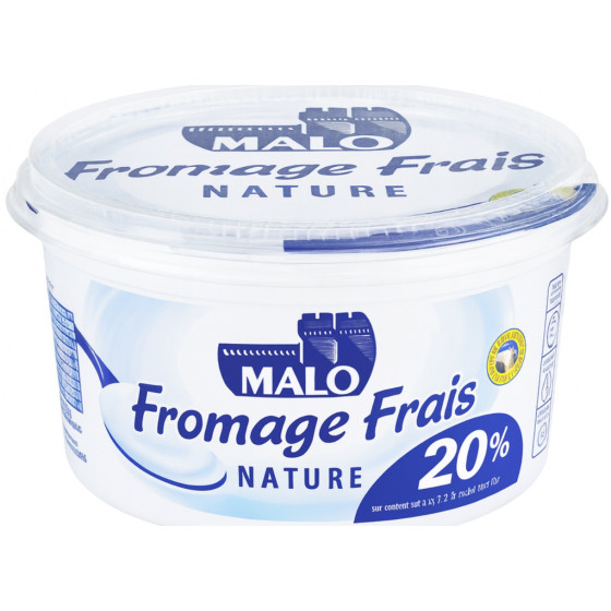 FROMAGE FRAIS NATURE MALO 20% *MATIERES GRASSES SUR EXTRAIT SEC SOIT 3% DE MATIERES GRASSES SUR PR...