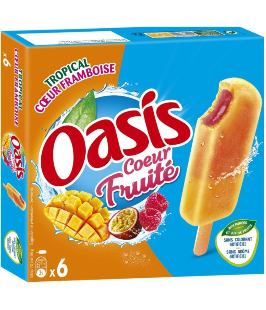 BATONNET GLACE COEUR FRUITE TROPICAL FRAMBOISE OASIS 300G