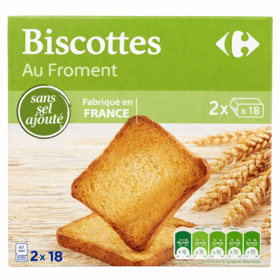 BISCOTTES AU FROMENT SANS SEL CARREFOUR 300G