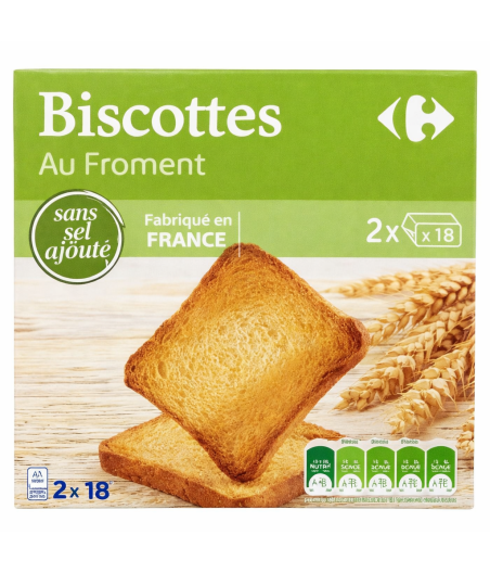 BISCOTTES AU FROMENT SANS SEL CARREFOUR 300G