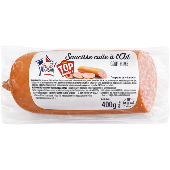 SAUCISSE CUITE A L'AIL GOUT FUME TOP BUDGET 400G