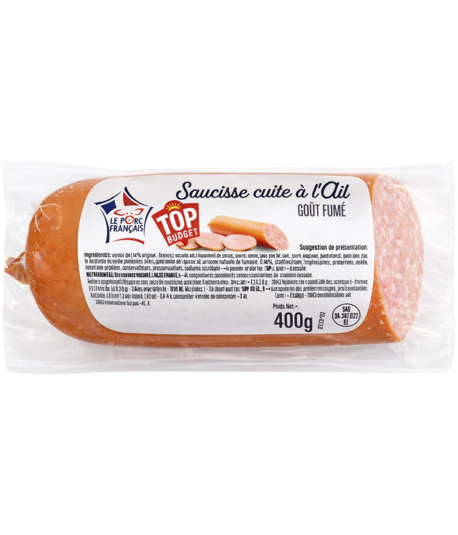 SAUCISSE CUITE A L'AIL GOUT FUME TOP BUDGET 400G
