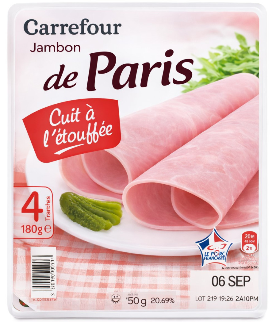 JAMBON DE PARIS CUIT A L'ETOUFFEE CARREFOUR  180G