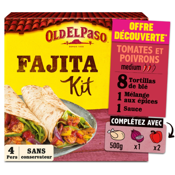KIT POUR FAJITA TOMATES ET POIVRONS OLD EL PASSO 500G