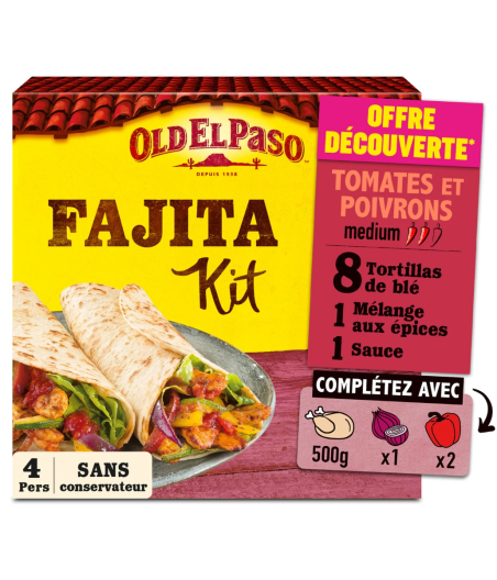 KIT POUR FAJITA TOMATES ET POIVRONS OLD EL PASSO 500G