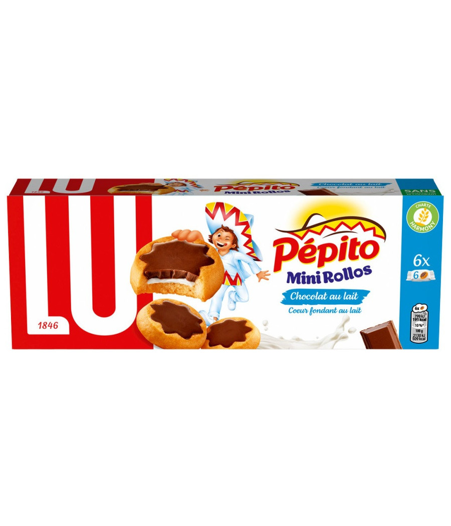 BISCUITS MINI ROLLOS CHOCOLAT AU LAIT PÉPITO LU 225G