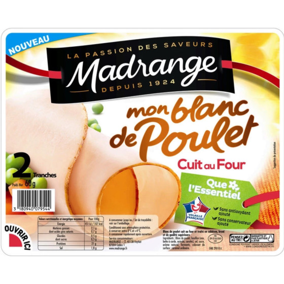 BLANC DE POULET CUIT AU FOUR MADRANGE 60G