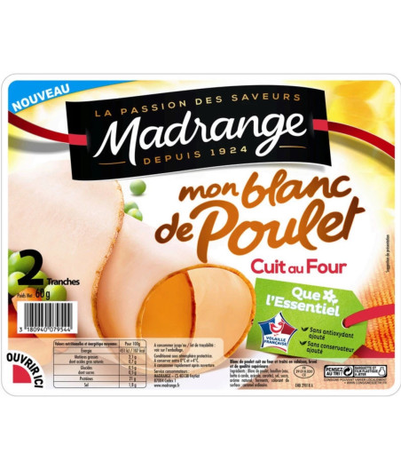 BLANC DE POULET CUIT AU FOUR MADRANGE 60G