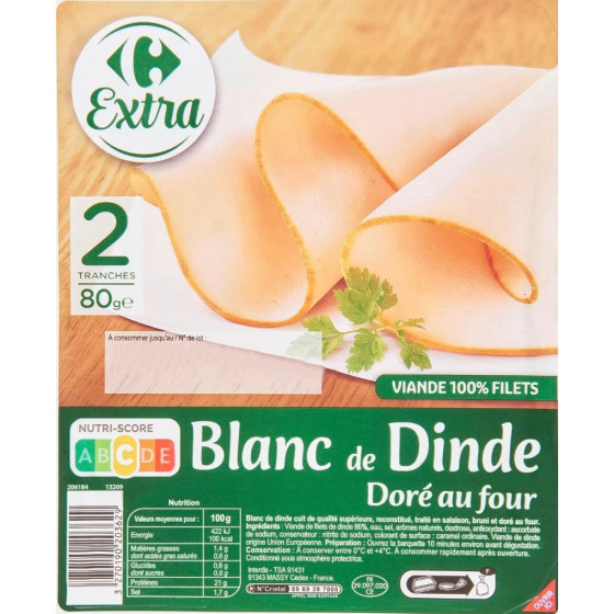 BLANC DE DINDE DORE AU FOUR CARREFOUR 80G