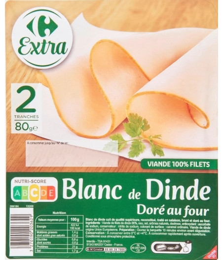 BLANC DE DINDE DORE AU FOUR CARREFOUR 80G