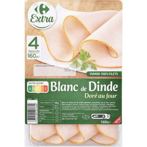 BLANC DE DINDE DORE AU FOUR CARREFOUR 160G