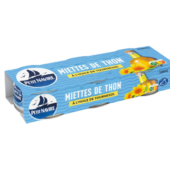 MIETTES DE THON A L'HUILE DE TOURNESOL PETIT NAVIRE 240G