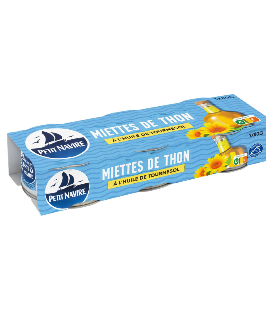 MIETTES DE THON A L'HUILE DE TOURNESOL PETIT NAVIRE 240G