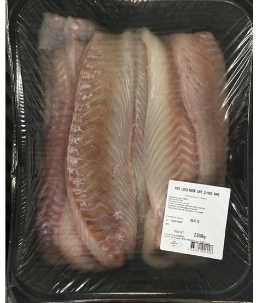 FILET DE LIEU NOIR CALIBRE 150/400 PECHE EN OCEAN ATLANTIQUE NORD-EST