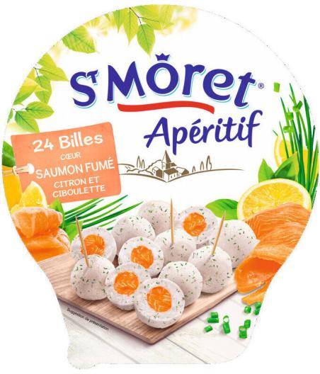 FROMAGE APERITIF AU COEUR SAUMON FUME, CITRON ET CIBOULETTE ST MORET 100G