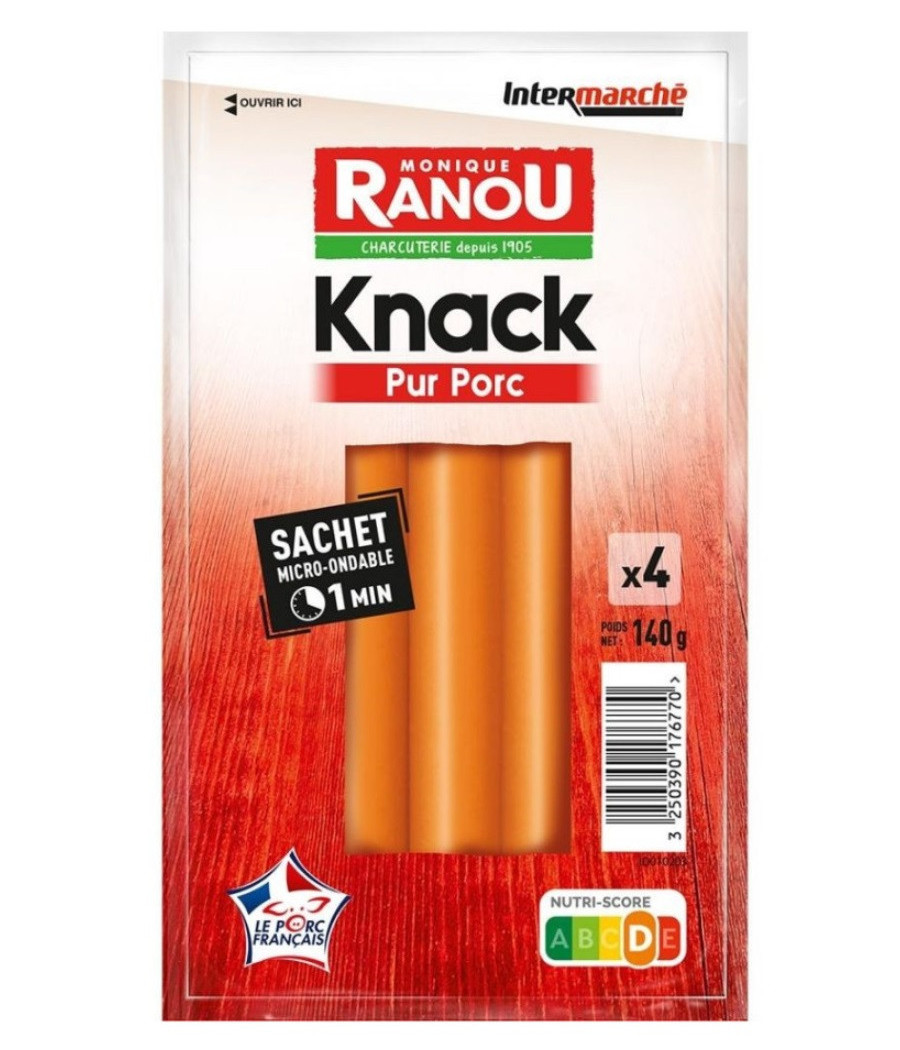 SAUCISSE KNACKS PORC MONIQUE RANOU X4 140G