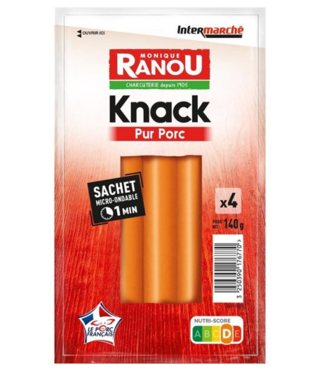 SAUCISSE KNACKS PORC MONIQUE RANOU X4 140G