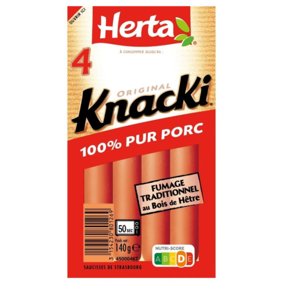 SAUCISSES KNACKI PUR PORC HERTA X4 140G