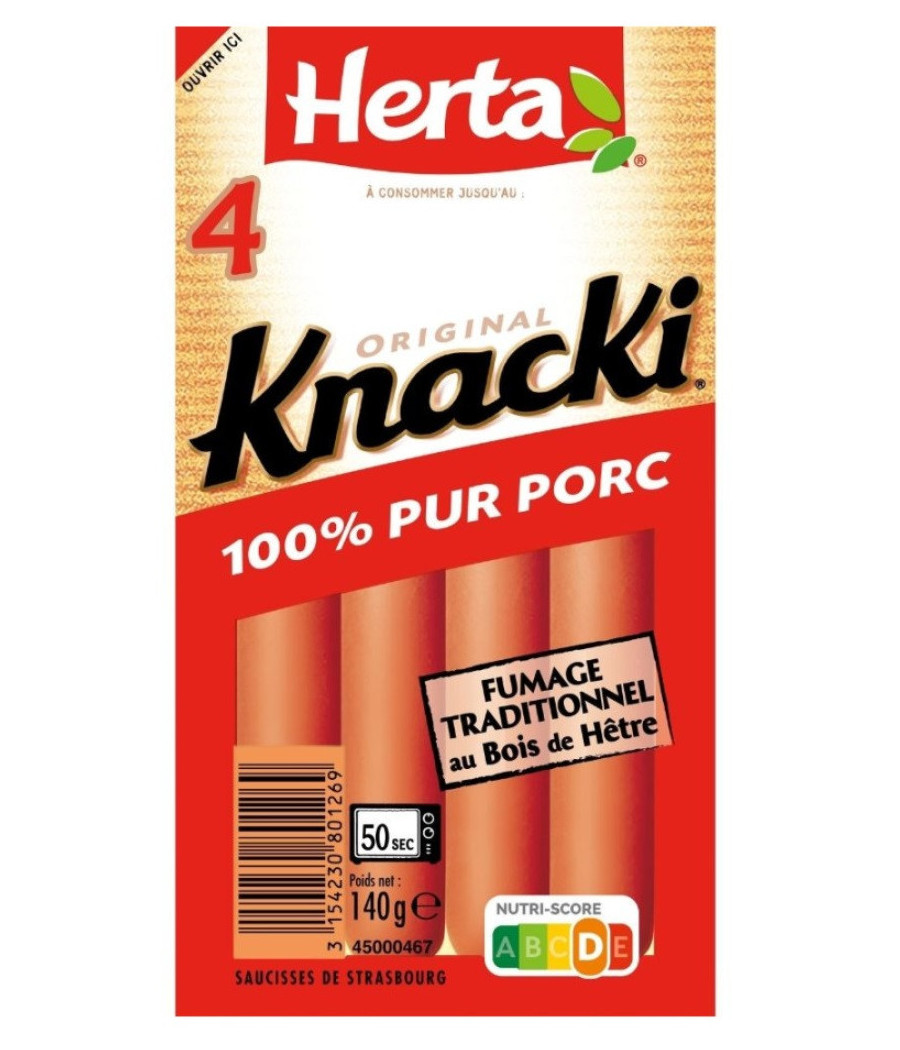 SAUCISSES KNACKI PUR PORC HERTA X4 140G