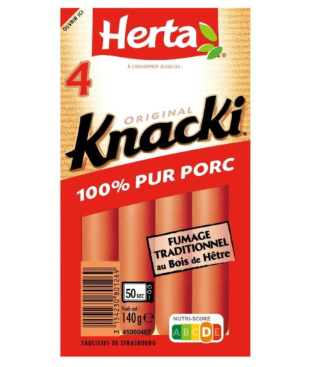 SAUCISSES KNACKI PUR PORC HERTA X4 140G