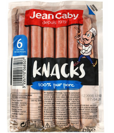 SAUCISSE KNACKS PUR PORC JEAN CABY 210G