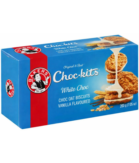 BISCUITS CHOC KITS CHOCOLAT BLANC VANILLE BAKERS 200G