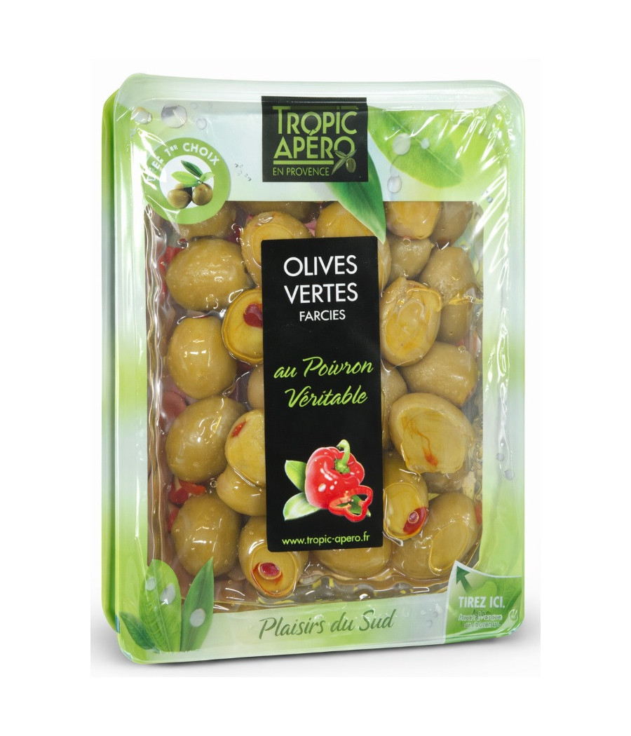 OLIVES VERTES FARCIES AU POIVRON VERITABLE TROPIC APERO 200G
