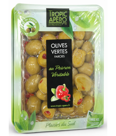OLIVES VERTES FARCIES AU POIVRON VERITABLE TROPIC APERO 200G