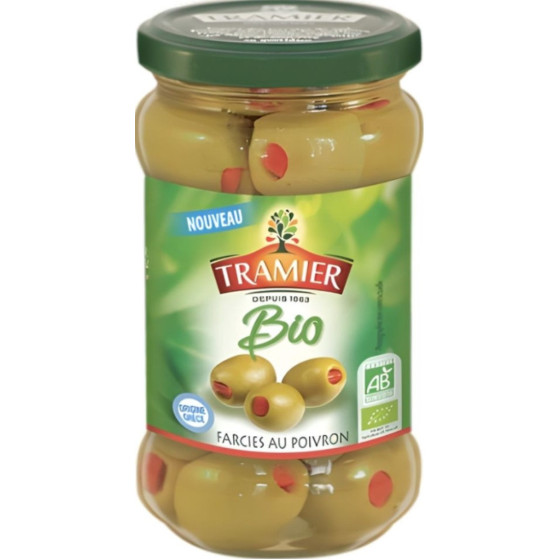 OLIVES VERTES FARCIES AU POIVRON ROUGE BIO TRAMIER 150G