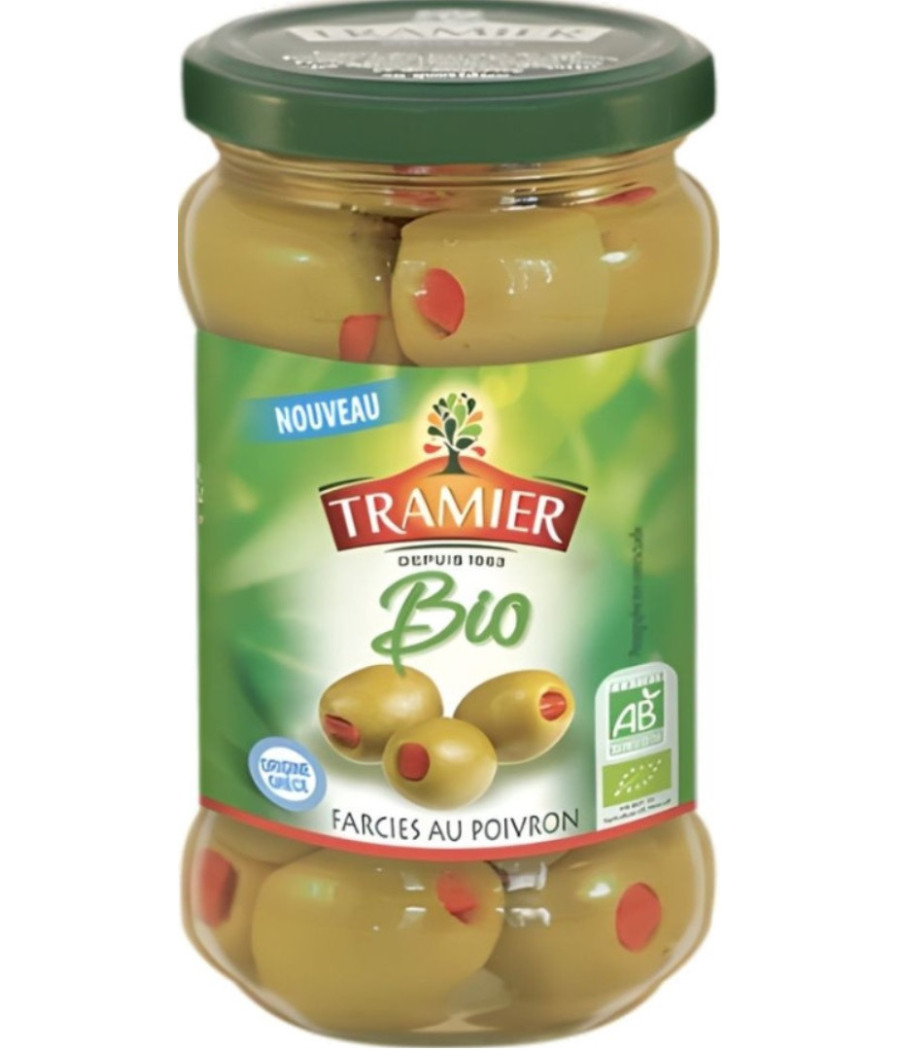OLIVES VERTES FARCIES AU POIVRON ROUGE BIO TRAMIER 150G