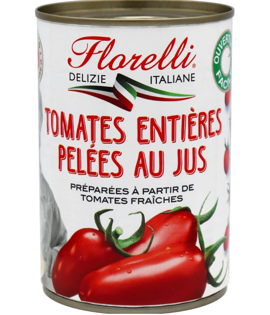 TOMATES ENTIERES PELEES AU JUS FLORELLI 400G