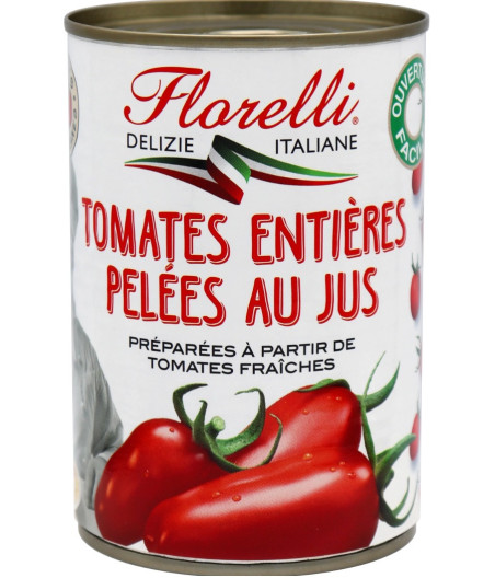 TOMATES ENTIERES PELEES AU JUS FLORELLI 400G