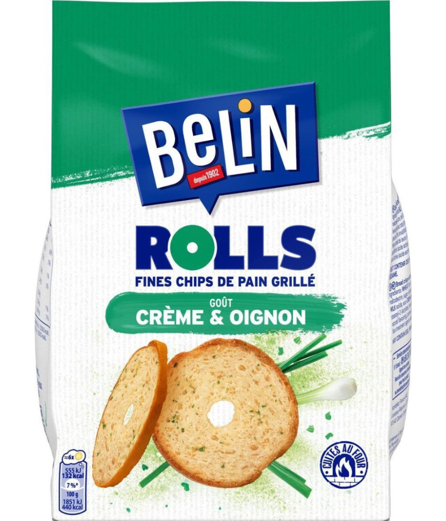 CHIPS DE PAIN FINES GRILLE GOUT CREME ET OIGNON ROLLS 150G
