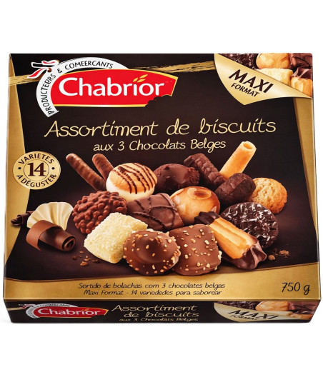 ASSORTIMENT DE BISCUITS AUX 3 CHOCOLATS BELGES CHABRIOR 750G
