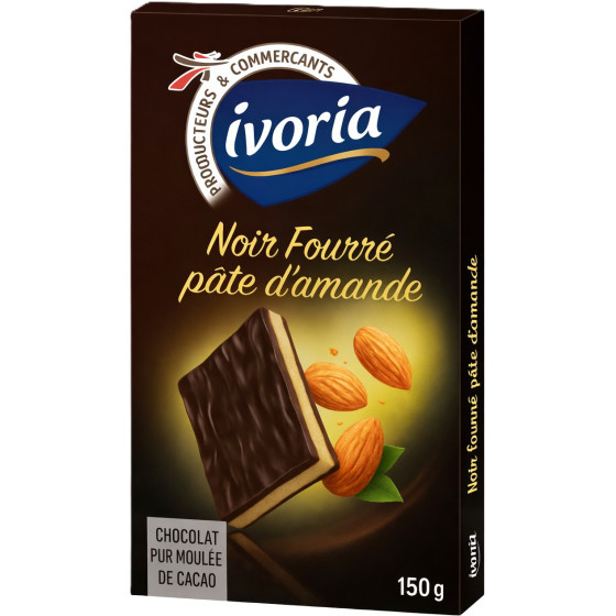 TABLETTE DE CHOCOLAT NOIR FOURRE PÂTE D'AMANDE IVORIA 150G