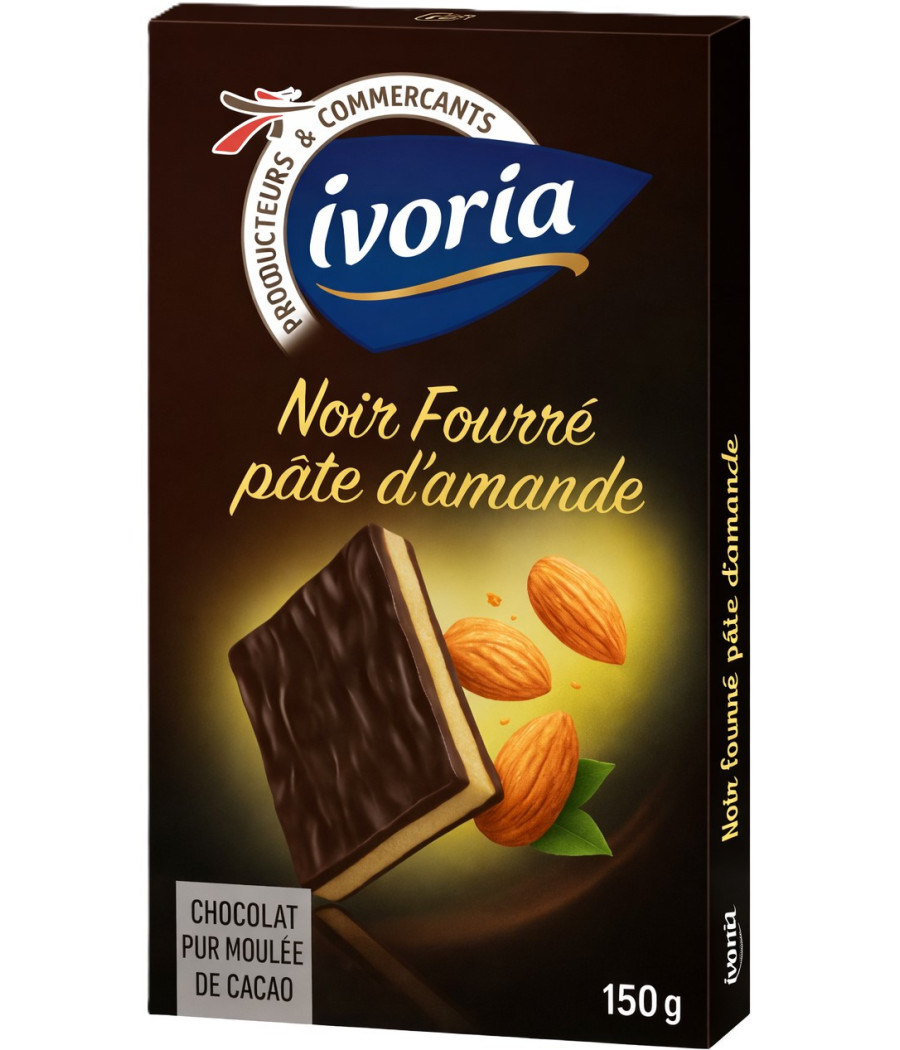 TABLETTE DE CHOCOLAT NOIR FOURRE PÂTE D'AMANDE IVORIA 150G