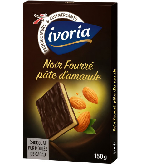 TABLETTE DE CHOCOLAT NOIR FOURRE PÂTE D'AMANDE IVORIA 150G
