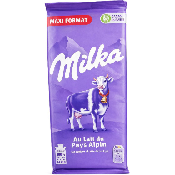 TABLETTE DE CHOCOLAT AU LAIT DU PAYS ALPIN MILKA 200G