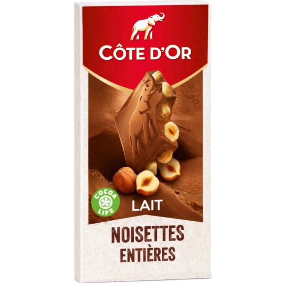 TABLETTE DE CHOCOLAT AU LAIT NOISETTES ENTIÈRES CÔTE D'OR 180G